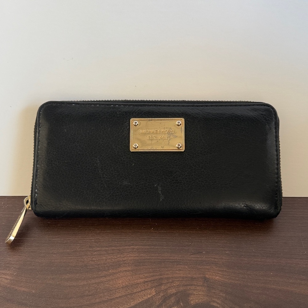 Michael Kors Black Leather Zip-Around Wallet